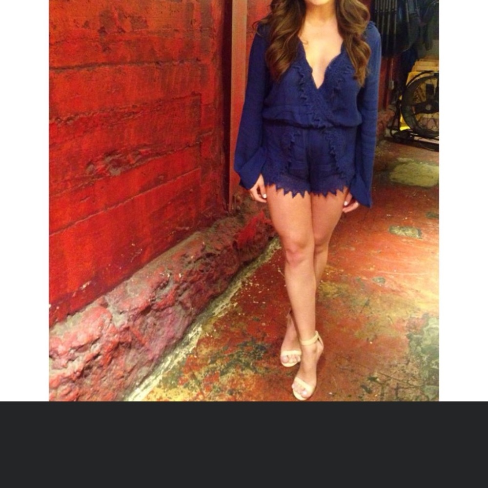 Blu Pepper Romper Medium M Blue Jumpsuit Plunge